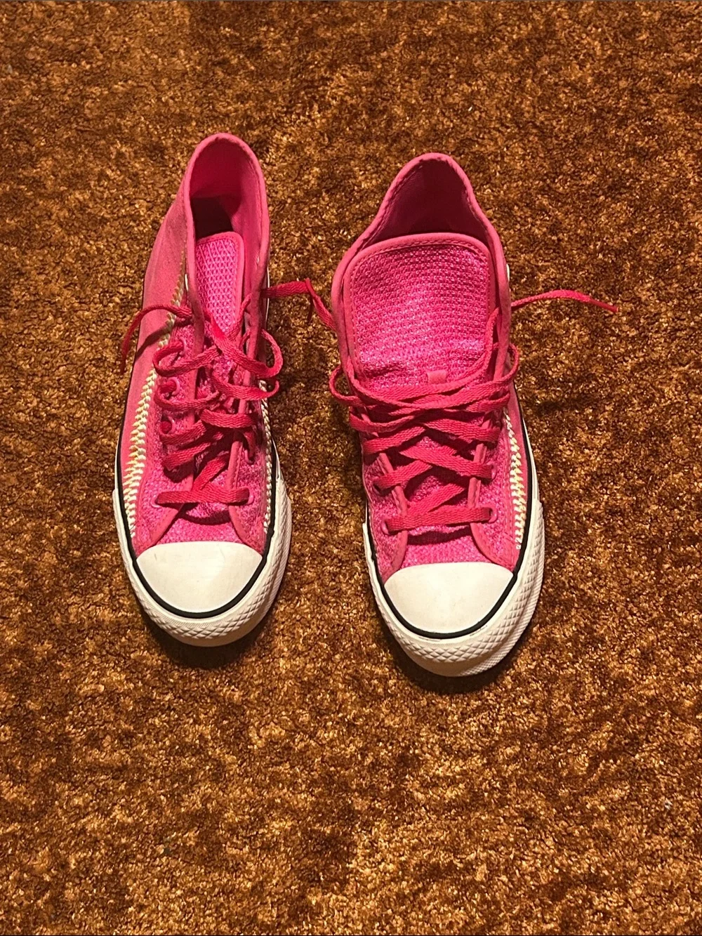 Converse Kids High-Top Sneakers in Hot Pink with Yellow Stitching